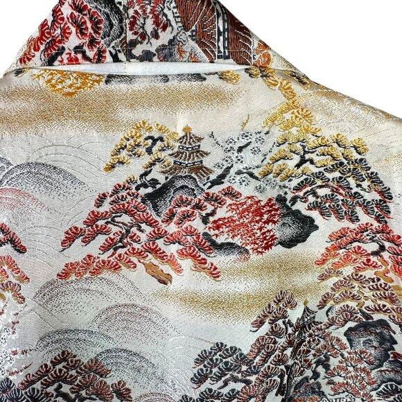Vintage Japanese Silk Brocade Opera Coat Landscape Kimono Robe OS - Picture 5 of 10